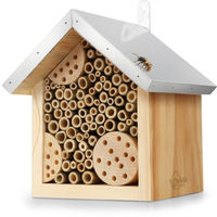Produktbild von WILDLIFE HOME Bienenhotel mit Metalldach aus Holz als wetterfeste Nisthilfe für Wildbienen und Insekten