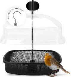 WILDLIFE HOME Futterspender für Mehlwürmer als Vogelfutterstation mit Regenschutz aus Metall in Schwarz und Transparent zum Aufhängen – Bild 1 von 7