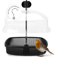 Produktbild von WILDLIFE HOME Futterspender für Mehlwürmer als Vogelfutterstation mit Regenschutz aus Metall in Schwarz und Transparent zum Aufhängen