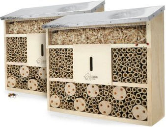 WILDLIFE HOME Insektenhotel Wildbienen-Villa aus Naturholz mit Metalldach 2er Set – Bild 1 von 3