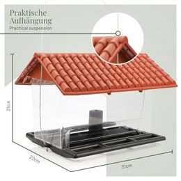 WILDLIFE HOME Vogelhaus XL Futterscheune zum Aufhängen aus Kunststoff in Braun und Transparent - 2,5 kg – Bild 1 von 8