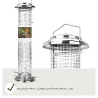 Produktbild von wildtier liebe Vogelfutterspender aus Edelstahl Silber 38cm Erdnussfutterspender Futtersäule für Wildvögel - 38 cm