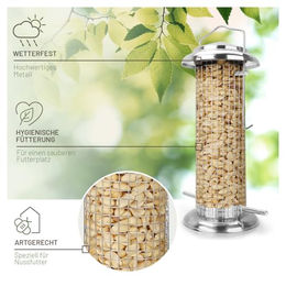 wildtier liebe Vogelfutterspender Erdnussfutterspender aus Edelstahl 23,5cm Silber - 23,5 cm – Bild 1 von 7