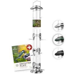 wildtier liebe Vogelfutterspender Futtersäule aus Edelstahl für Samen und Körner 52cm Silber - 52 cm – Bild 1 von 6