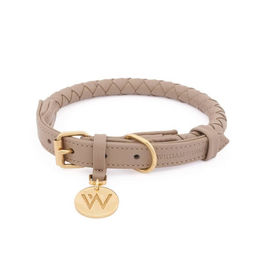 Produktbild von William Walker Hundehalsband Twisted Sand aus Leder in Beige und Gold Größe L 36cm-45cm