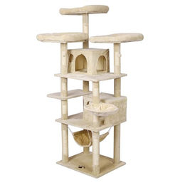 WilTec Kratzbaum Beige mit Pfotenmotiv 172 cm mit Katzenhaus Hängematte und Plattformen – Bild 1 von 1