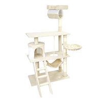 Produktbild von WilTec Kratzbaum für Katzen in Beige/Weiß mit Sisal, Katzenhaus, Hängematte und Liegemulde, 141 cm hoch