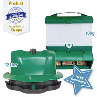 Produktbild von WISE Geflügel Kombi-Set aus Tränke 12 l und Futterautomat 10 kg aus Kunststoff in Grün für Hühner
