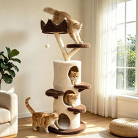 Produktbild von WISFOR Kratzbaum 160 cm für Katzen mit Krone, 3 Katzenhöhlen, Naturholz-Sisalstämmen, 3 Kletterstufen und 2 Liegeplätzen in Creme/Dunkelbraun