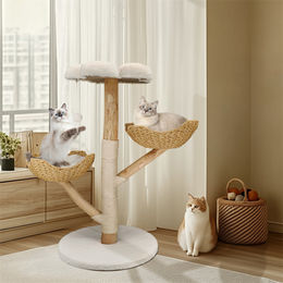 WISFOR Kratzbaum für Katzen mit Korb in Beige und 111 cm Höhe – Bild 1 von 2
