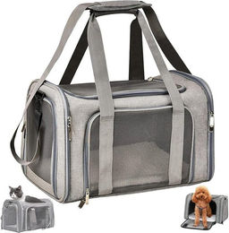 wohnTRAUM24 Tiertransporttasche für Hunde und Katzen bis 6 kg, atmungsaktive und faltbare Transportbox mit verstellbarem Schultergurt und Plüschmatratze – Bild 1 von 4