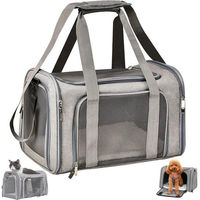 Produktbild von wohnTRAUM24 Tiertransporttasche für Hunde und Katzen bis 6 kg, atmungsaktive und faltbare Transportbox mit verstellbarem Schultergurt und Plüschmatratze