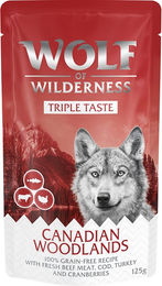 Produktbild von Wolf of Wilderness Adult Hundefutter Canadian Woodlands Triple Taste Rind Kabeljau Truthahn Getreidefrei 12 x 125 g - 12 x 125 g