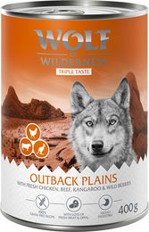 Produktbild von Wolf of Wilderness Adult Hundefutter Getreidefrei Triple Taste of The Outback Huhn Rind Känguru 6 x 400 g - 6 x 400 g