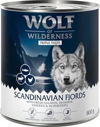 Produktbild von Wolf of Wilderness Adult Hundefutter Scandinavia Triple Taste mit Rentier Lachs und Huhn getreidefrei 6 x 800 g - 6 x 800 g