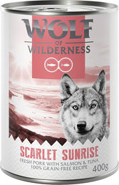 Produktbild von Wolf of Wilderness Adult Hundefutter Scarlet Sunrise mit Schwein, Lachs und Thunfisch getreidefrei 6 x 400 g - 6 x 400 g