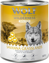 Produktbild von Wolf of Wilderness Adult Hundefutter The Savanna Triple Taste Pute Rind Ziege Getreidefrei 6 x 800 g - 6 x 800 g