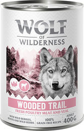Produktbild von Wolf of Wilderness Adult Hundefutter Wooded Trails Geflügel mit Kalb getreidefrei 6 x 400 g - 6 x 400 g