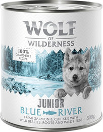 Produktbild von Wolf of Wilderness Blue River Junior Hundefutter Huhn und Lachs getreidefrei 24 x 800 g - 24 x 800 g