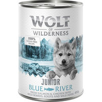 Produktbild von Wolf of Wilderness Blue River Junior Hundefutter Huhn und Lachs getreidefrei 6 x 400 g - 6 x 400 g
