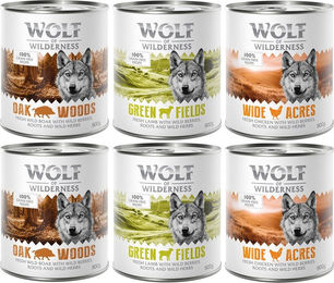 Produktbild von Wolf of Wilderness Hundefutter Adult Mixpaket 6 x 800 g Getreidefrei Monoprotein Wildschwein Huhn Lamm - 28 x 800 g