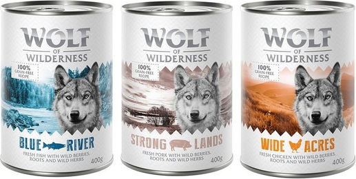 Wolf of Wilderness Hundefutter Adult Mixpaket Huhn Schwein Fisch Getreidefrei Monoprotein 6 x 400 g – Bild 1 von 1