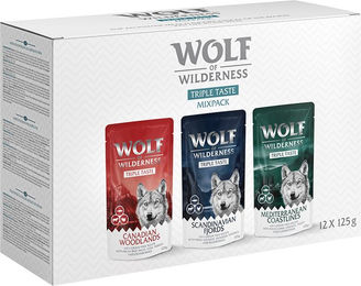 Produktbild von Wolf of Wilderness Hundefutter Adult Triple Taste Mixpaket 12 x 125 g Getreidefrei - 12 x 125 g
