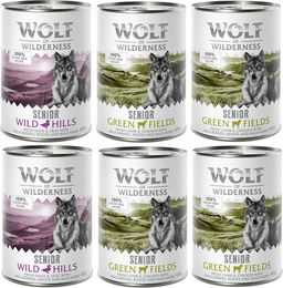 Produktbild von Wolf of Wilderness Hundefutter Senior Mixpaket Getreidefrei 6 x 400 g Lamm Huhn Ente Kalb - 6 x 400 g