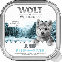 Produktbild von Wolf of Wilderness Junior Hundefutter Duo-Protein Huhn und Lachs getreidefrei 24 x 150 g Schalen - 24 x 150 g