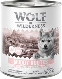 Produktbild von Wolf of Wilderness Junior Hundefutter Geflügel mit Schwein getreidefrei 6 x 800 g - 6 x 800 g