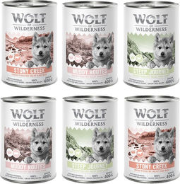 Produktbild von Wolf of Wilderness Junior Hundefutter Mixpaket Getreidefrei 6 x 400 g Geflügel mit Rind Lamm und Schwein - 6 x 400 g