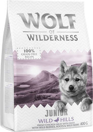 Produktbild von Wolf of Wilderness Junior Wild Hills Hundefutter Ente getreidefrei 400g - 400 g