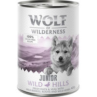 Produktbild von Wolf of Wilderness Junior Wild Hills Hundefutter Ente und Kalb getreidefrei 24 x 400 g - 24 x 400 g