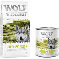 Produktbild von Wolf of Wilderness Kombi-Paket für Hunde Adult Green Fields Lamm Getreidefrei mit 12 kg Trockenfutter und 24 x 800 g Nassfutter - 12 kg