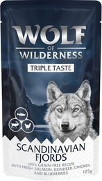 Produktbild von Wolf of Wilderness Scandinavian Fjords Adult Hundefutter Triple Taste Lachs Rentier Huhn getreidefrei 12 x 125 g - 12 x 125 g