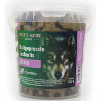 Produktbild von Wolf's Nature Dog Bites Belohnungssnack für Hunde mit Strauß getreidefrei und kaltgepresst 112g