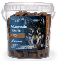 Produktbild von Wolf's Nature Dog Bites Hirsch getreidefrei und kaltgepresst Belohnungssnack für Hunde