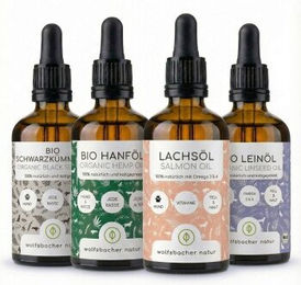 Wolfsbacher Natur Bio Lachs Futteröl Set 4 x 100ml – Bild 1 von 2