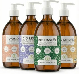 Wolfsbacher Natur Bio Lachs Futteröl Set 4 x 500ml – Bild 1 von 2