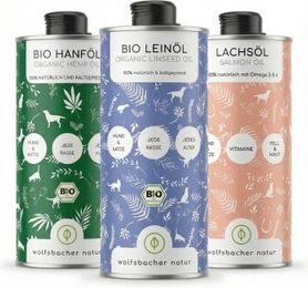 Wolfsbacher Natur Bio Lachs Futteröl Set für Haut und Fell 3 x 1 Liter – Bild 1 von 3