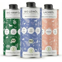 Produktbild von Wolfsbacher Natur Bio Lachs Futteröl Set für Haut und Fell 3 x 1 Liter