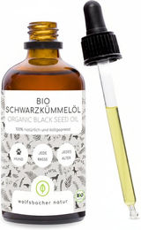 Wolfsbacher Natur Bio Schwarzkümmelöl für Hunde 100 ml kaltgepresst vegan - 100 ml – Bild 1 von 10