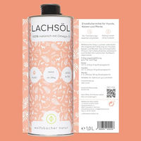 Produktbild von Wolfsbacher Natur Futteröl Set für Hunde und Katzen mit Lachsöl, Bio Leinöl, Bio Hanfsamenöl und Bio Bierhefe 4 x 1 Liter kaltgepresst