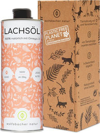 Wolfsbacher Natur Lachsöl für Hunde Katzen und Pferde 1 Liter Haut und Fell Supplement ohne Farb- und Aromastoffe sowie ohne Zucker - 1 l – Bild 1 von 10