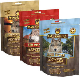 Produktbild von Wolfsblut Cracker Funktionssnack Probierpaket für Hunde Hypoallergen und Sensitive 3x225g
