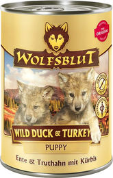 Produktbild von Wolfsblut Hundefutter Welpe Ente und Pute Getreidefrei 12x395g