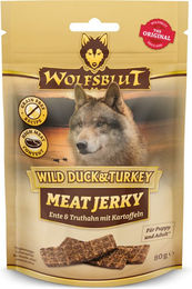 Wolfsblut Hundesnack Meat Jerky Ente und Truthahn getreidefrei 80 g - 6 x 80 g – Bild 1 von 6