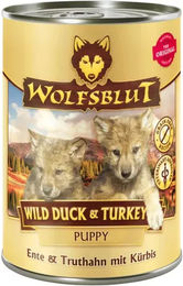 Wolfsblut Nassfutter Wild Duck & Turkey Welpe Ente und Truthahn getreidefrei 6 x 395 g - 6 x 395 g – Bild 1 von 7