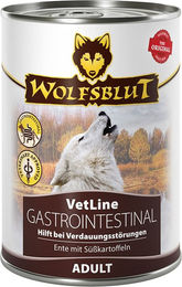 Produktbild von Wolfsblut VetLine Gastrointestinal Hundefutter Ente Stückchen in Sauce Getreidefrei 6x395g - 6 x 395 g