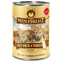 Produktbild von Wolfsblut Welpenfutter Ente und Pute getreidefrei 6x395g
